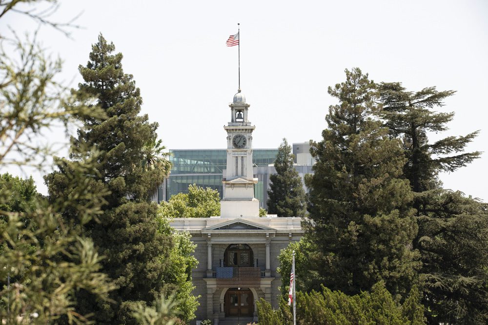 Daytime view of the historic public courthouse in Madera, California, USA